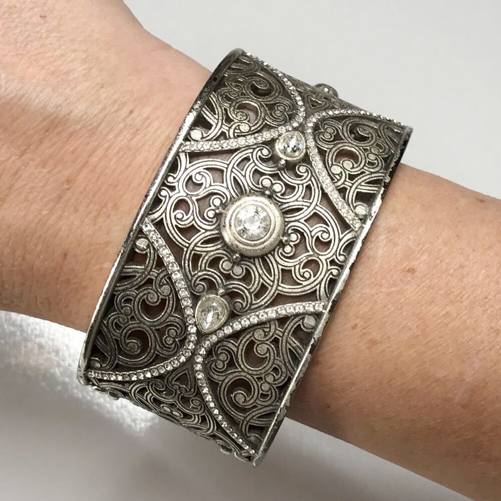 Vintage Brighton Mamounia Hinged Filagree Faceted Crystal Wide Hinged Bracelet